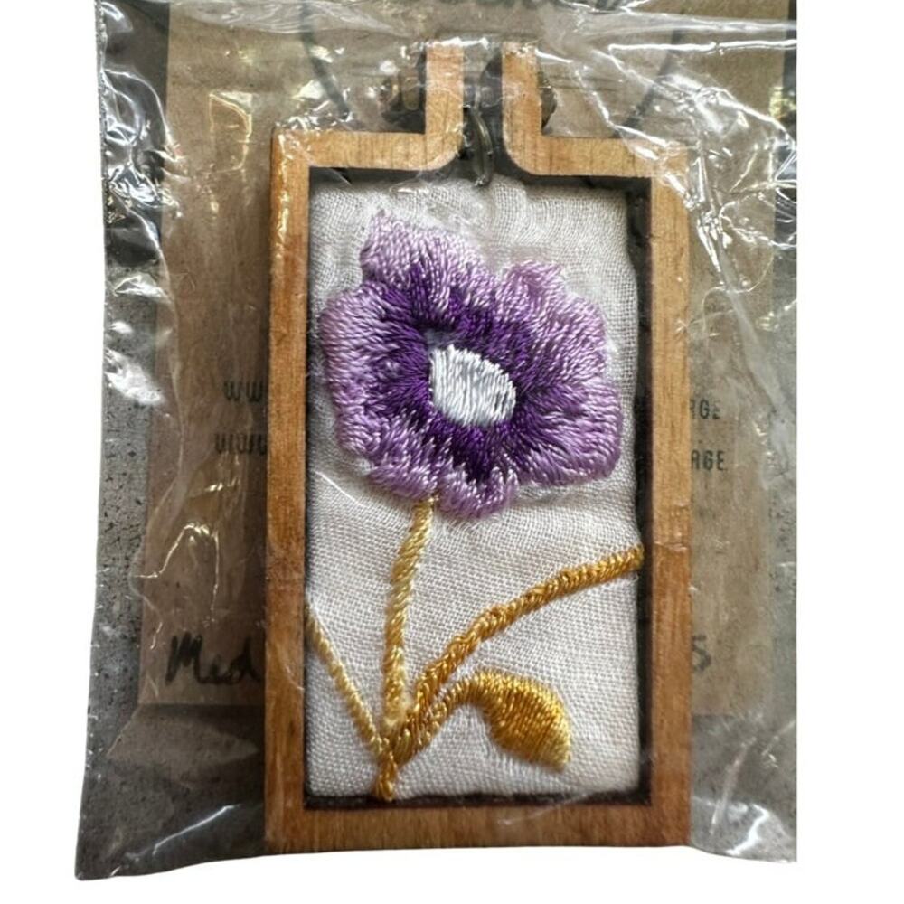 Medium Rectangle Handmade Embroidered Loom Pendants from Vintage Handkerchiefs